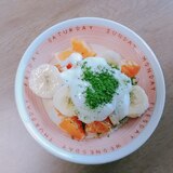 バナナとみかんのホットヨーグルト抹茶かけ